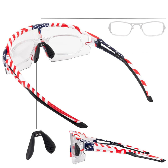 Rockbros Cycling Glasses Photochromic with UV Protection and Corrective Insert 14120008002 - USA Pattern - White