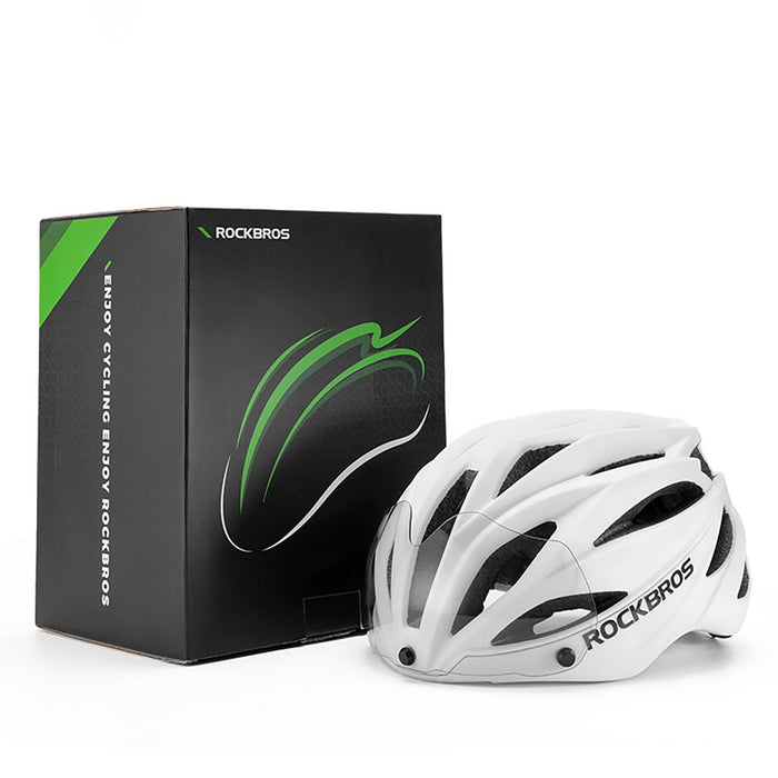 Rockbros Bike Helmet with Visor, Detachable UV Protective Goggles, Unisex, Matte - White