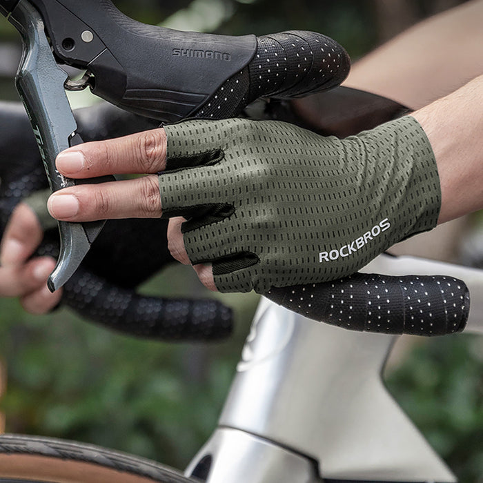 Rockbros Breathable Short Finger Cycling Gloves, Size: L - Green
