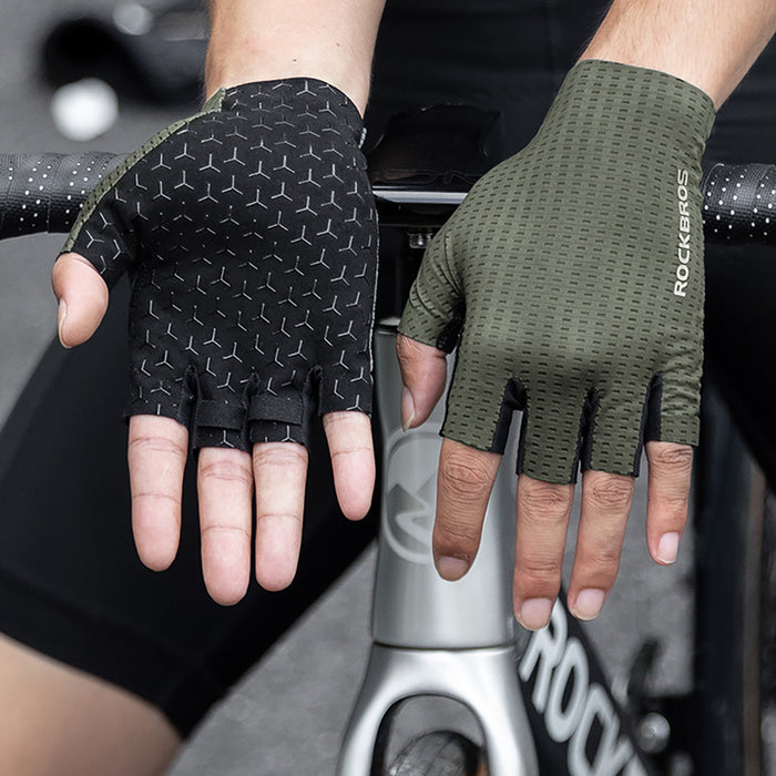 Rockbros Breathable Short Finger Cycling Gloves Size: M - Green