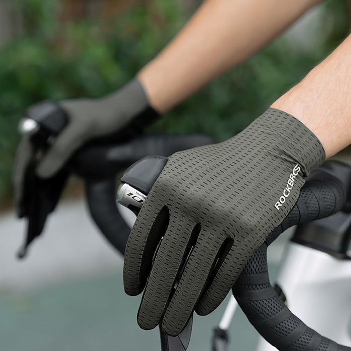 Rockbros Breathable Full Finger Cycling Gloves, Size: L - Green