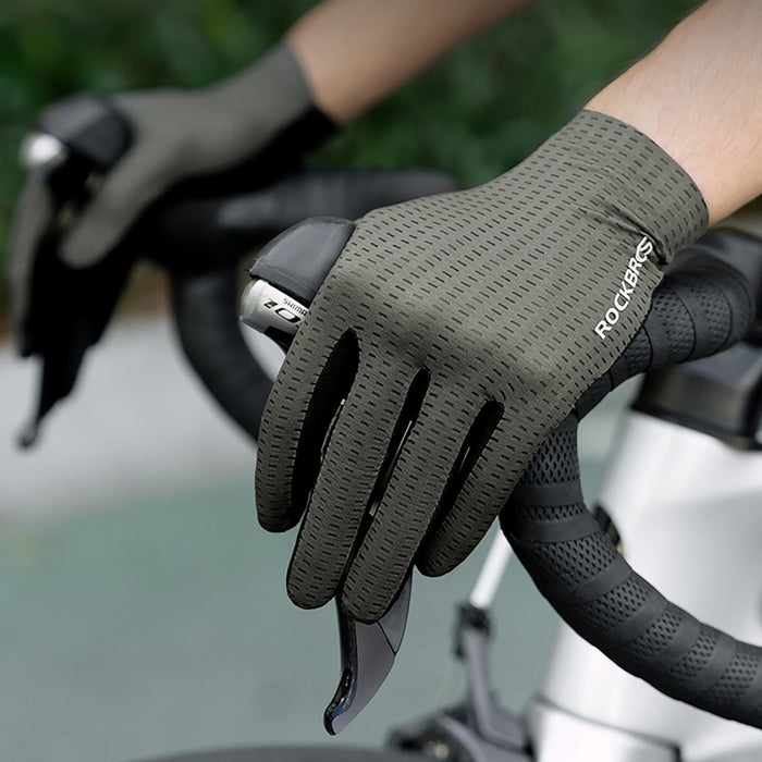 Rockbros Breathable Full Finger Cycling Gloves, Size: M - Green