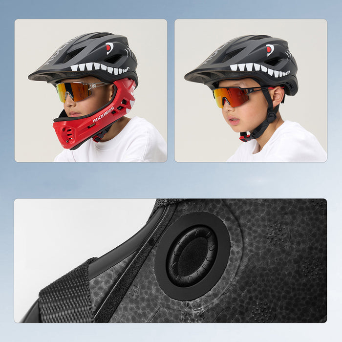 Rockbros TT-32006 Shark Children's Bike Helmet with Detachable Jaw Size S (48-52) - Black