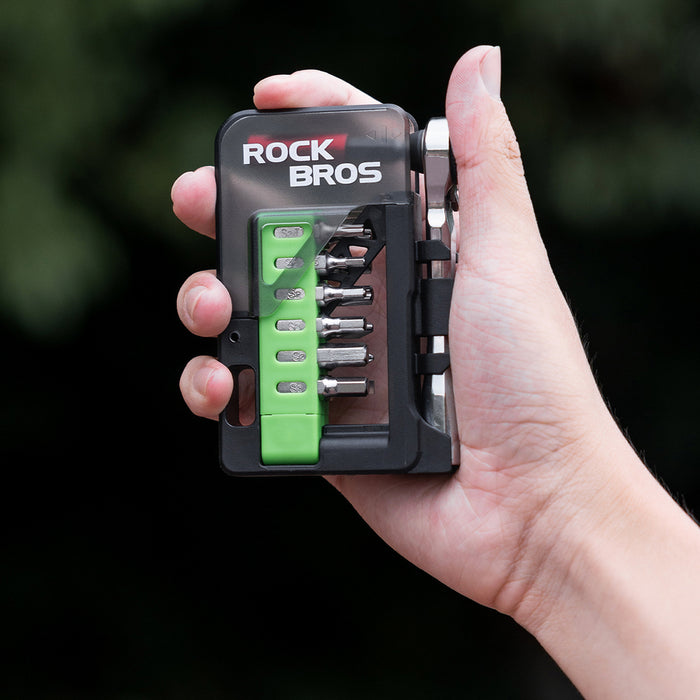 Rockbros Bike Tool Set with Mini Ratchet and Bits - Translucent Green