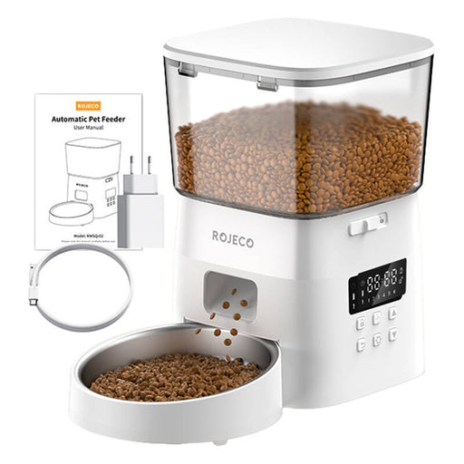 Rojeco 2L Automatic Pet Feeder Button Version (White) - Bowls<<<Food Dispensers<<<Pets<<<InnproXML