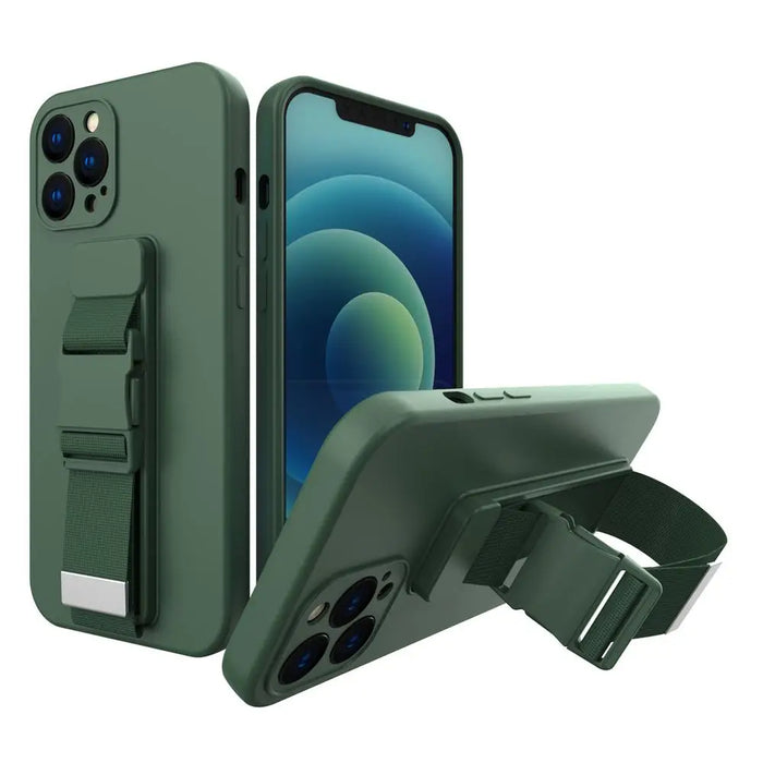Rope case gel case with a chain lanyard bag lanyard iPhone 12 dark green - Cell phone cases and covers<<<HurtelXML