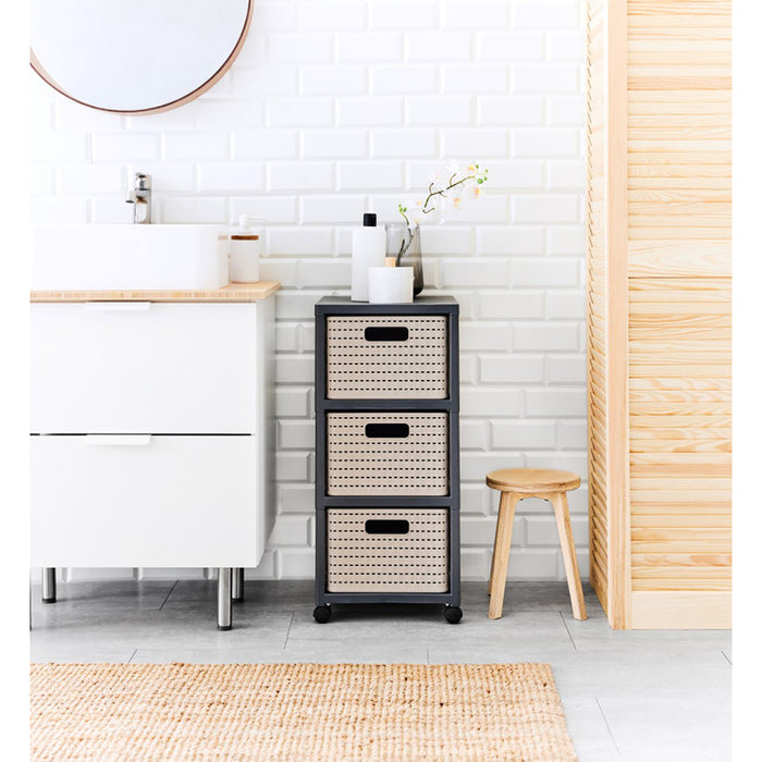 PLASTIC CABINET 3 LEVELS COUNTRY CAPPUCCINO ROTHO