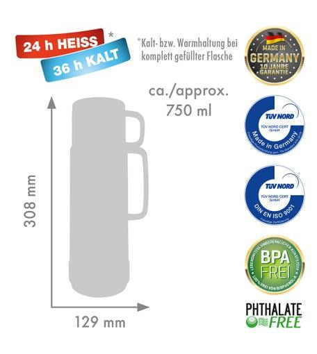ROTPUNKT Glass thermos, capacity 0.750 l, polar-el.-summer squash (white-yellow)