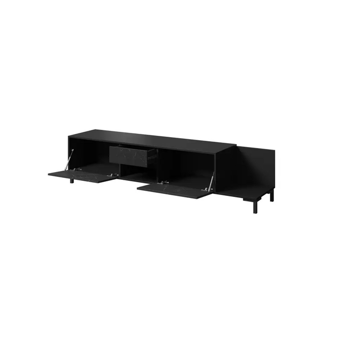 RTV cabinet MARMO 2D1S1K 195x40x47.5 cm black matt/marble black - TV cabinets made of furniture boardSTV-ZPM<<<TV