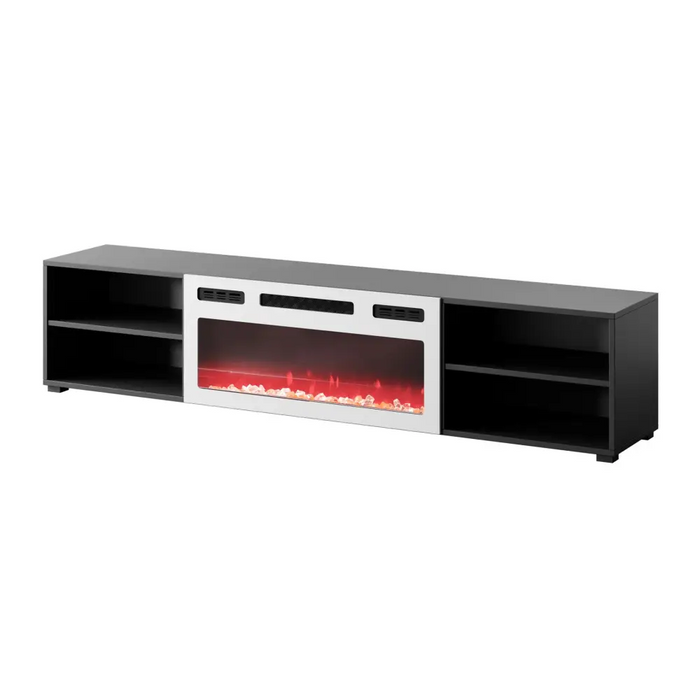 RTV cabinet POLO 180x33x39 black + fireplace white - TV cabinets made of furniture boardSTV-ZPM<<<TV
