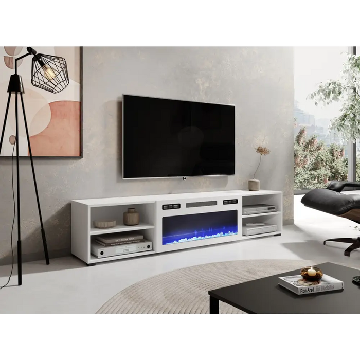 RTV cabinet POLO 180x33x39 white + fireplace white - TV cabinets made of furniture boardSTV-ZPM<<<TV