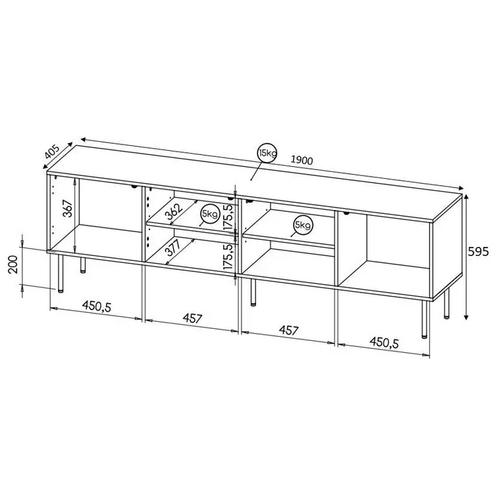 RTV HOLE cabinet 190x40.5x59.5 cm matte black - TV cabinets made of furniture boardSTV-ZPM<<<TV cabinetsSTV<<<ActionPL