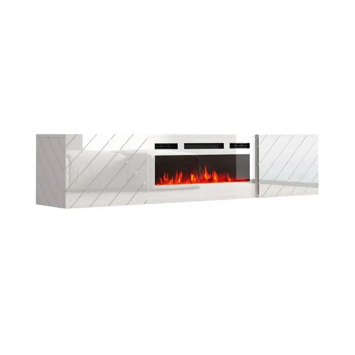 RTV LUXE cabinet 182.6x34.5x37.5 white/gloss white + white mantelpiece - TV cabinets made of furniture