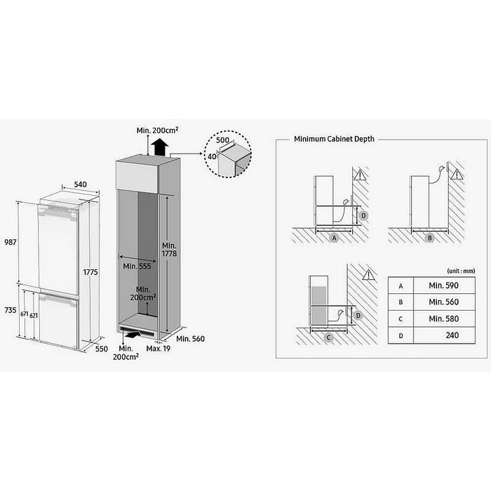 Built-in refrigerator SAMSUNG BRB70F26CES0EO, 267 l, No Frost, 177.5 cm