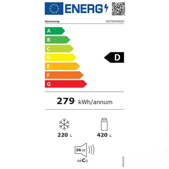Fridge-freezer SAMSUNG Side-by-Side RS70F64KDFEO, 640 l, Bespoke AI SBS-AI Energy, 178.4 cm
