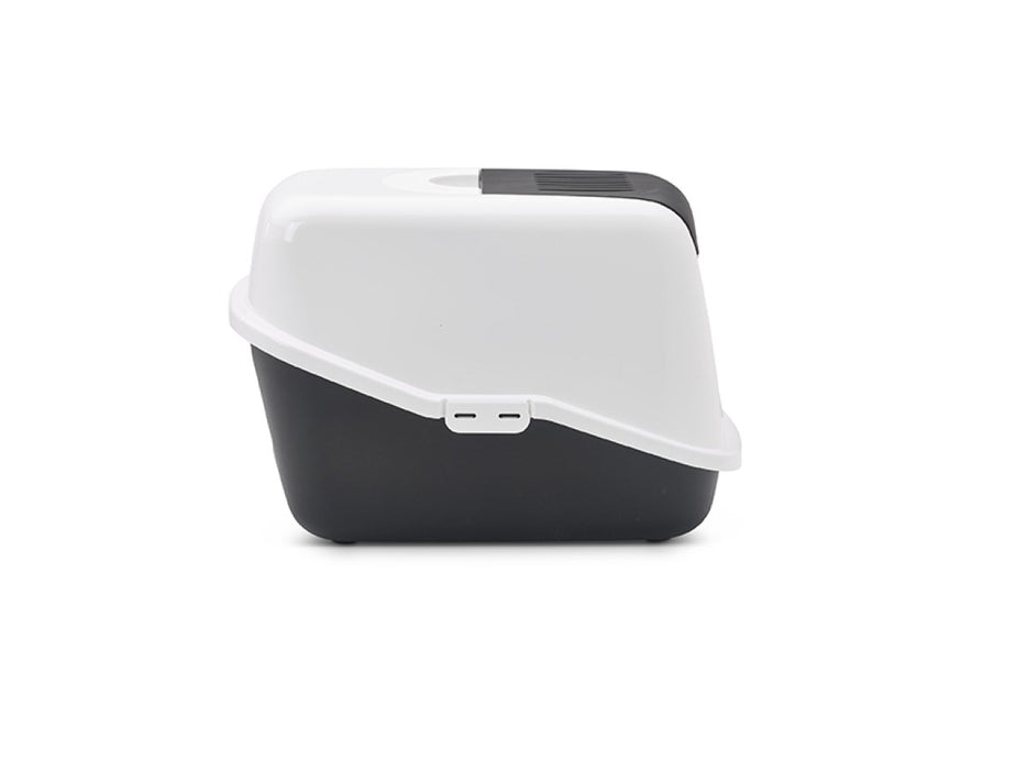 SAVIC Nestor White-Black - Covered Cat Litter Box - 56x39x38.5 cm - 1 pc
