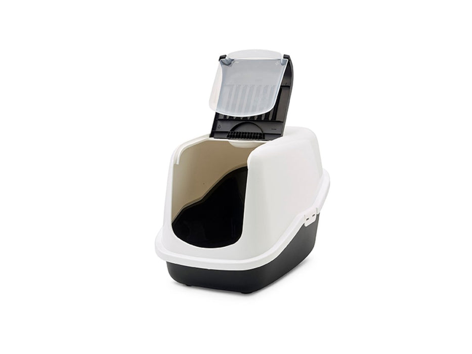 SAVIC Nestor White-Black - Covered Cat Litter Box - 56x39x38.5 cm - 1 pc