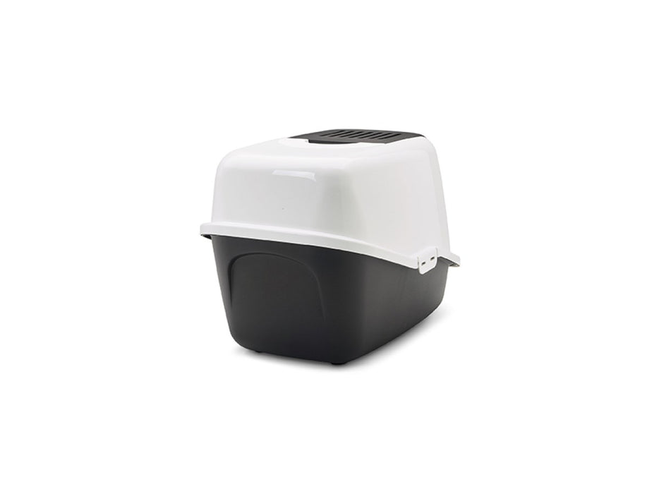 SAVIC Nestor White-Black - Covered Cat Litter Box - 56x39x38.5 cm - 1 pc