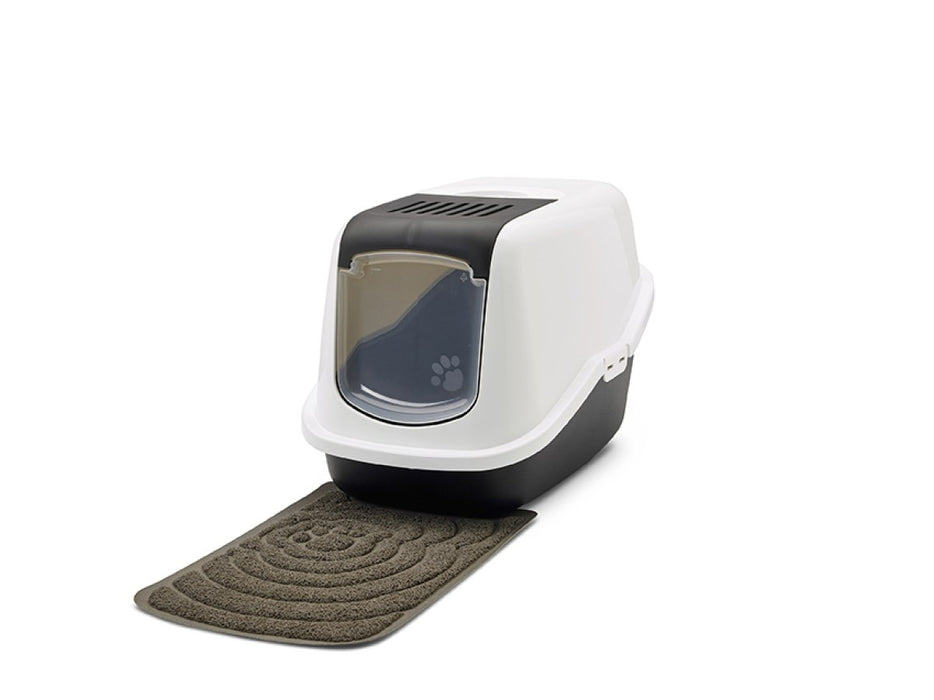 SAVIC Nestor White-Black - Covered Cat Litter Box - 56x39x38.5 cm - 1 pc
