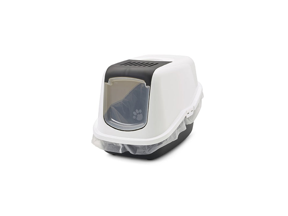 SAVIC Nestor White-Black - Covered Cat Litter Box - 56x39x38.5 cm - 1 pc