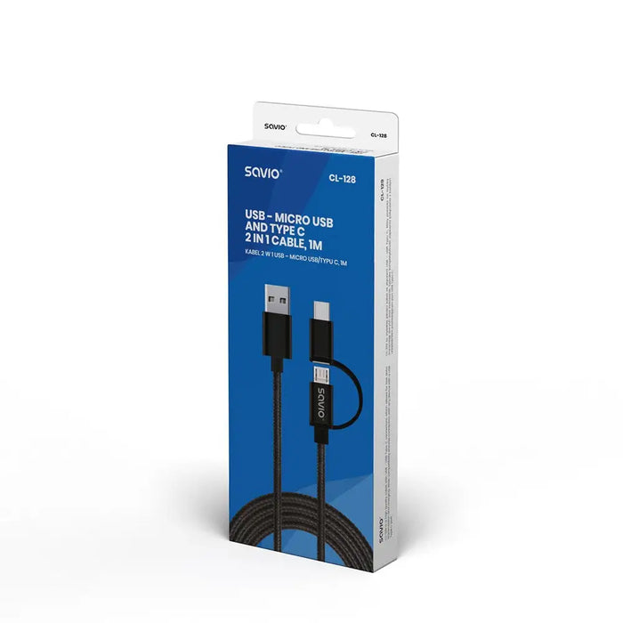 Savio CL-128 USB cable USB 2.0 1 m USB A USB C/Micro-USB A Black - USB cablesAKG-KAB<<<GSM accessoriesAKG<<<ActionPL