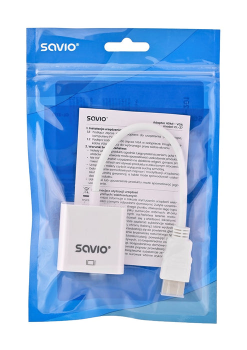 SAVIO HDMI (M) TO VGA (F) ADAPTER WHITE CL-201