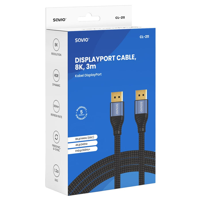 Savio CL-211 DisplayPort cable 3 m Black