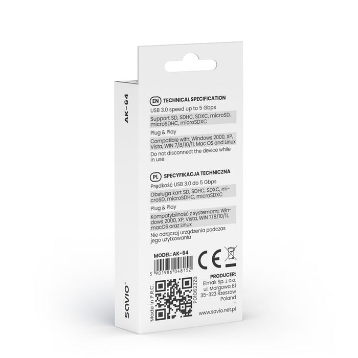 SAVIO SD card reader, USB 3.0, AK-64