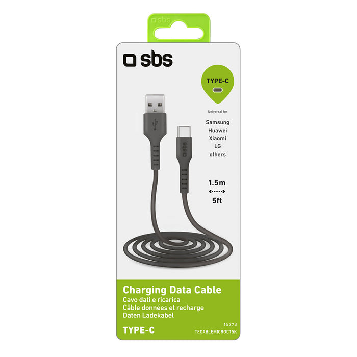 SBS TECABLEMICROC15K USB-A - USB-C Cable 1.5m - Black - Cell phone cables<<<HurtelXML&&&Аксесоари за