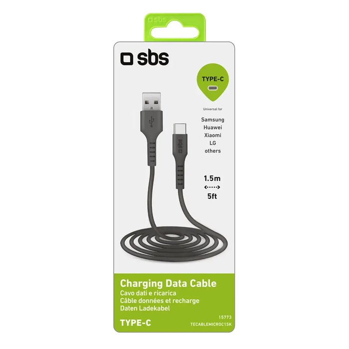 SBS TECABLEMICROC15K USB-A - USB-C Cable 1.5m - Black - Cell phone cables<<<HurtelXML&&&Аксесоари за