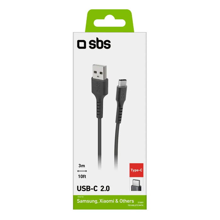 SBS TECABLETC3MTK USB-A - USB-C Cable 3m - Black - Cell phone cables<<<HurtelXML