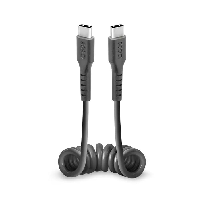 SBS TECABLETYPCCSK USB-C spiral cable - USB-C 0.5m - black - Cell phone cables<<<HurtelXML&&&Аксесоари за мобилни