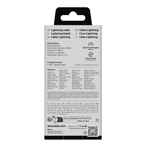 SBS TECABLEUSBIP589A USB-A - Lightning Cable - Blue - Cell phone cables<<<HurtelXML