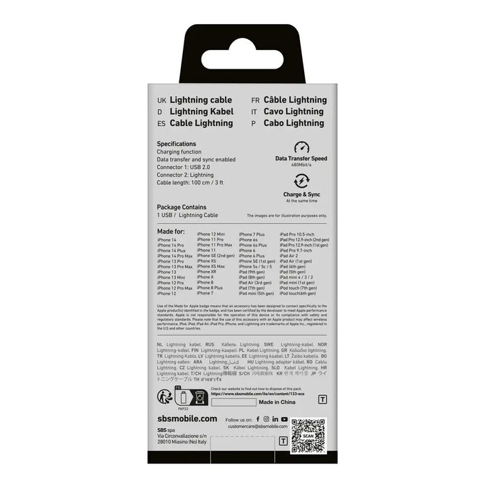 SBS TECABLEUSBIP589A USB-A - Lightning Cable - Blue - Cell phone cables<<<HurtelXML