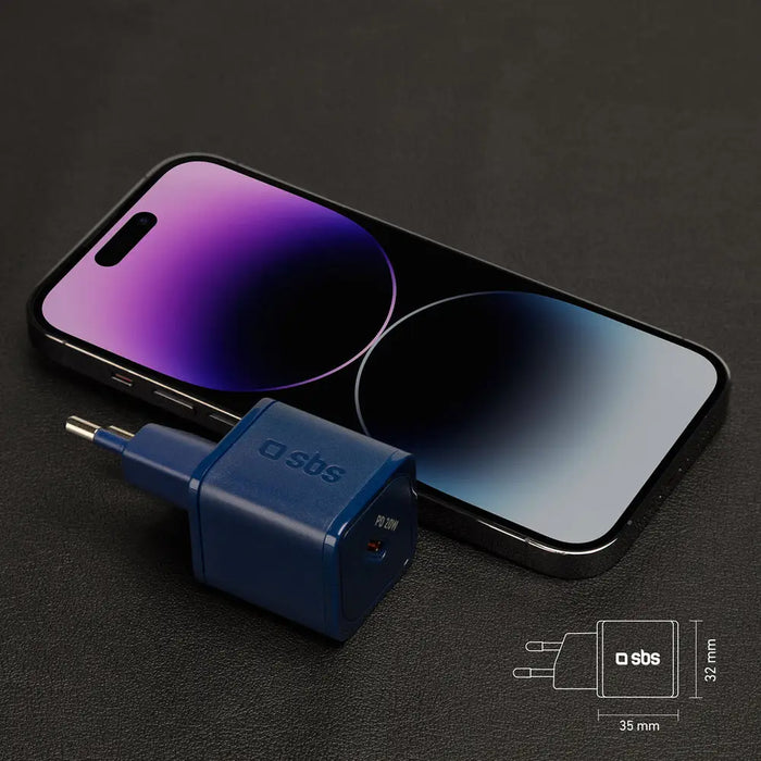 SBS TETRGAN1C20B 20W GaN Wall Charger with Power Delivery - Blue - Cell phone USB charger<<<HurtelXML&&&Аксесоари за