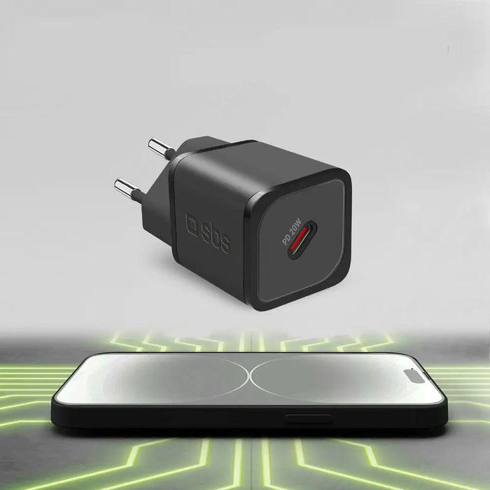 SBS TETRGAN1C20K 20W GaN USB-C Wall Charger with Power Delivery - Black - Cell phone USB
