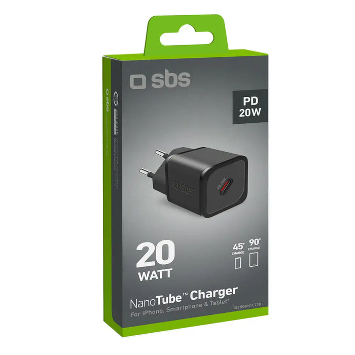 SBS TETRGAN1C20K 20W GaN USB-C Wall Charger with Power Delivery - Black - Cell phone USB