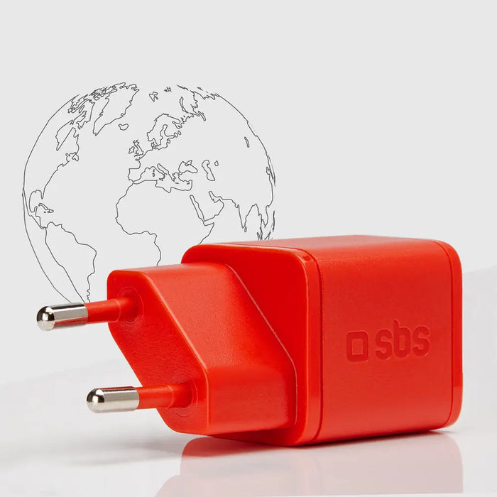 SBS TETRGAN1C20R 20W GaN Wall Charger with Power Delivery - Red - Cell phone USB charger<<<HurtelXML&&&Аксесоари за