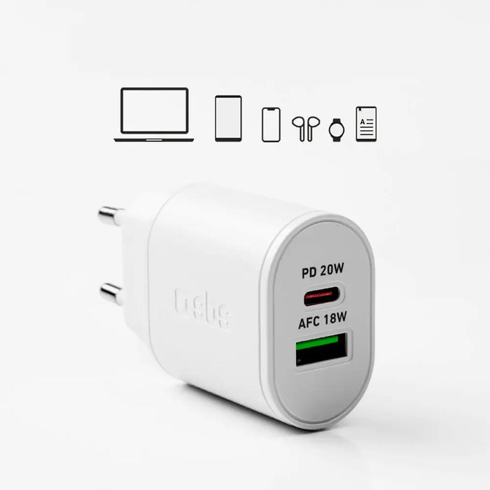 SBS TETRPD20W 20W USB-A USB-C Wall Charger with Power Delivery - White - Cell phone USB charger<<<HurtelXML