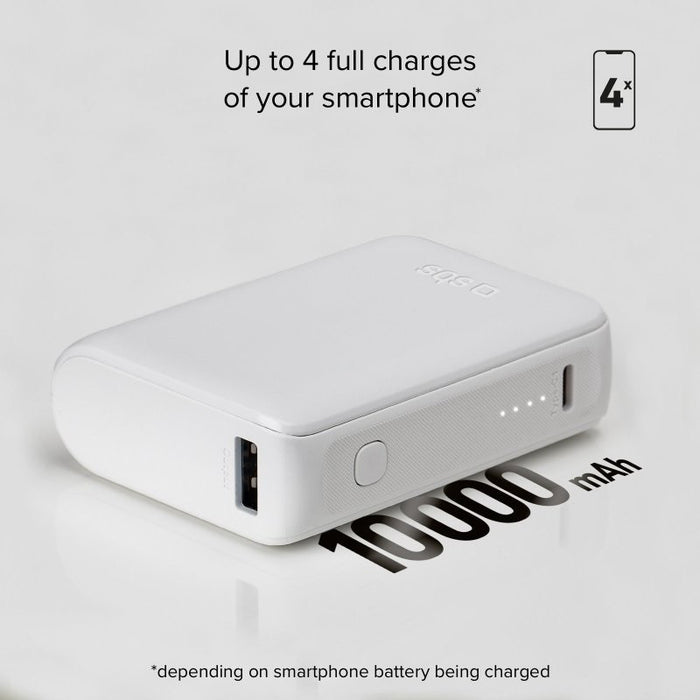 POWER BANK 10,000mAh, 2xUSB-C, 1xUSB A, 10W, SBS - WHITE