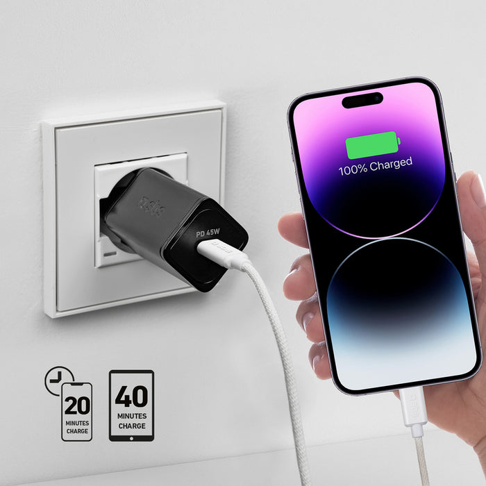 SBS TETRGAN1C45W 45W GaN USB-C Wall Charger with Power Delivery - Black