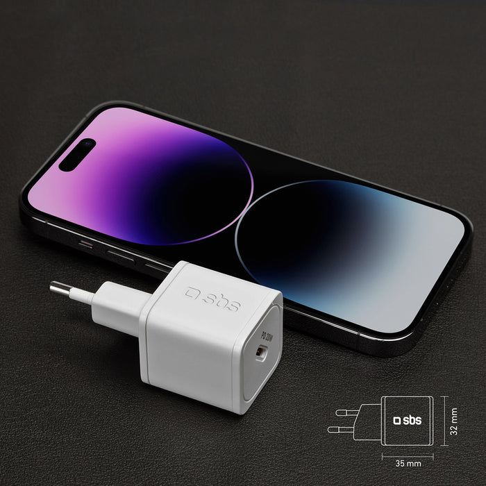 SBS TETRGAN1C20W 20W GaN Wall Charger with Power Delivery - White