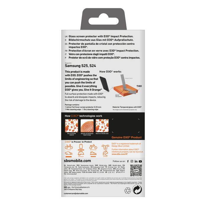SBS Tempered Glass D3O with frame for Samsung Galaxy S25+ / S24+