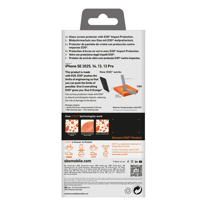 SBS Tempered Glass D3O with frame for iPhone 16e/17e