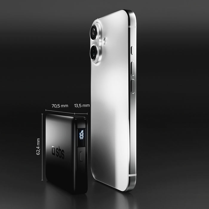 SBS HD 10W 5000mAh USB-C Power Bank with LCD Display - Black