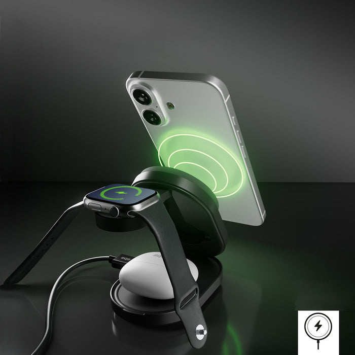 SBS Qi2.2 25W Inductive 3-in-1 Foldable Charging Station with MFI Certificate - Black