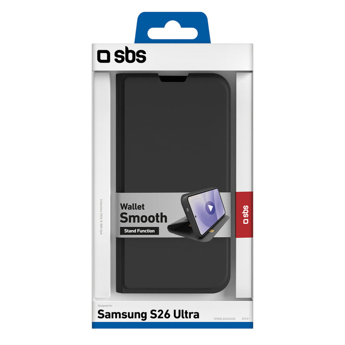 SBS Wallet Smooth Case for Samsung Galaxy S26 Ultra with Flip Cover - Black