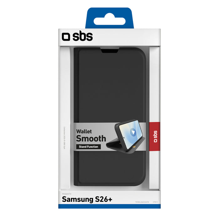 SBS Wallet Smooth Case for Samsung S26 Plus with Flip - Black