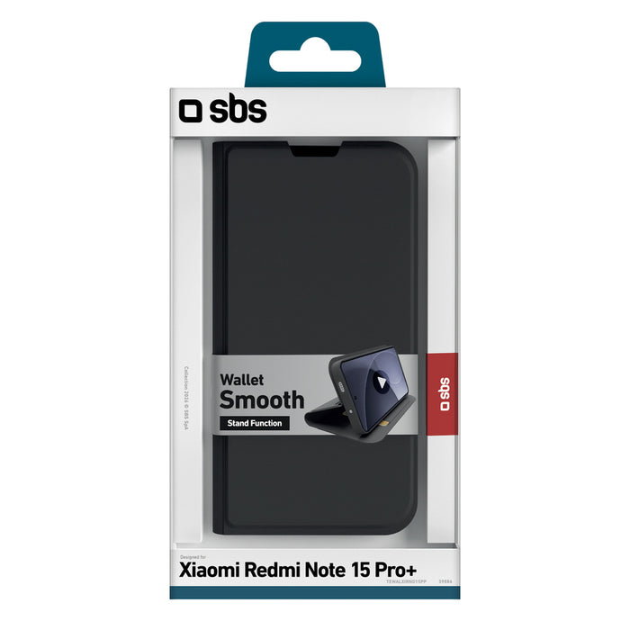 SBS Wallet Smooth Case for Xiaomi Redmi Note 15 Pro+ with Flip - Black