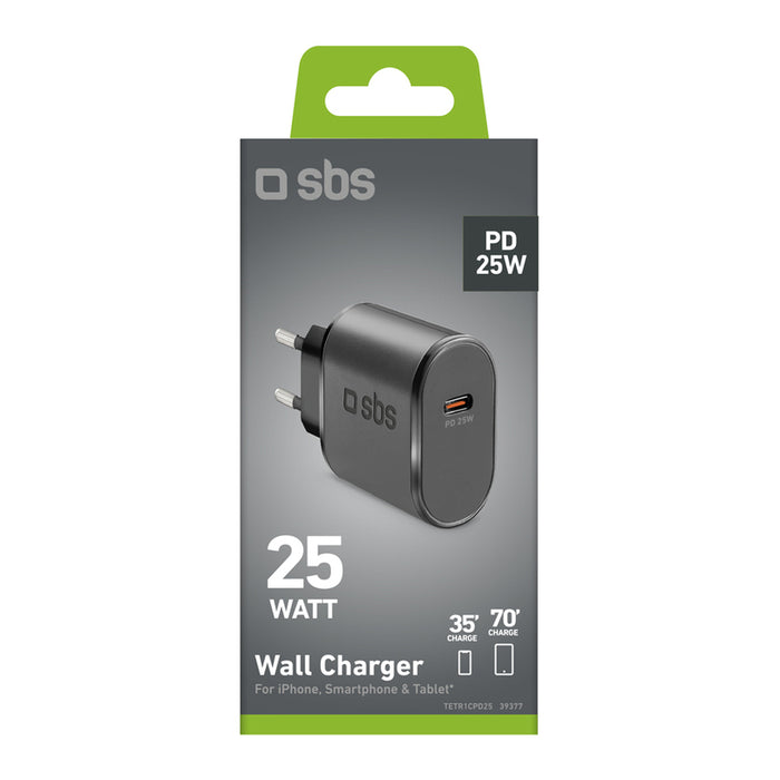 SBS TETR1CPD25 25W USB-C Wall Charger with Power Delivery - Black